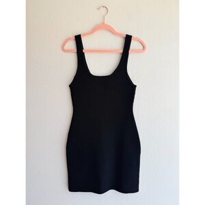 Aritzia Babaton Sculpt Knit Ribbed Square Neck Mini Tank Dress in Black size M